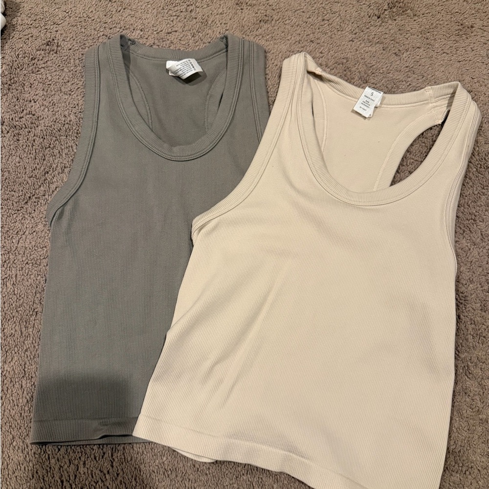 90 Degree By Reflex Ribbed Tank Tops — Grey and Beige (Set of 2)